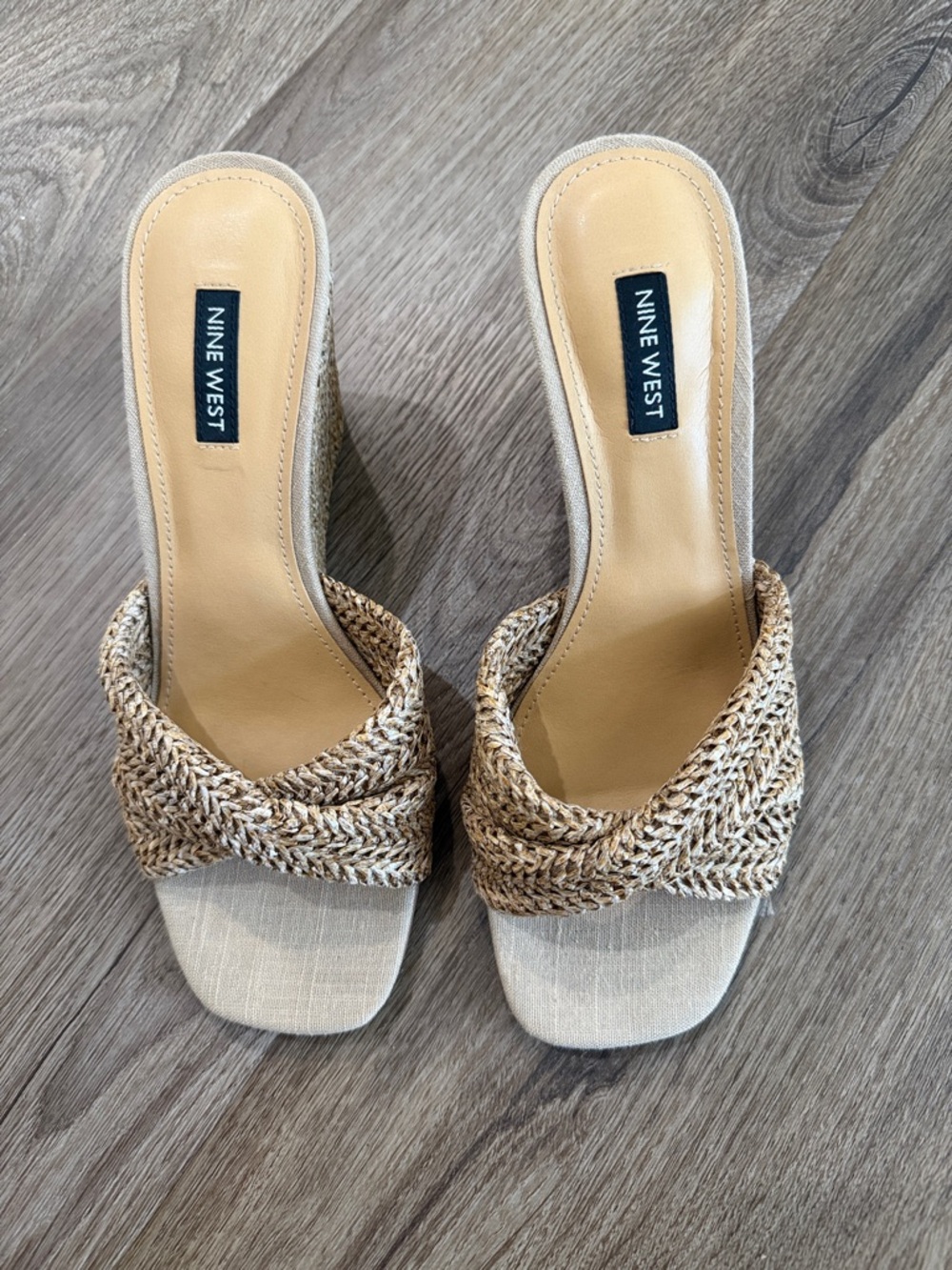 Nine West Beige Braided Slide Heels